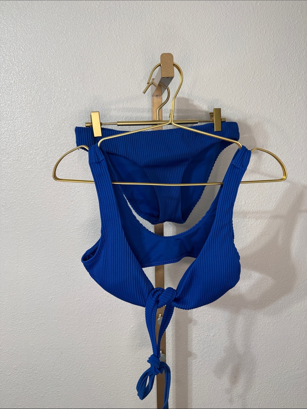 Hollister Royal Blue ribbed Swim set- size Small- wrap top- cheeky bottoms